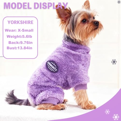 Dog Sweater Winter Warm Dog Pajamas for Small Dogs Fleece Thermal Soft Puppy Pjs Coat Stretchy Jumpsuit Doggie Pet Clothes Outfits Cat Apparel (Purple / X-Small)
