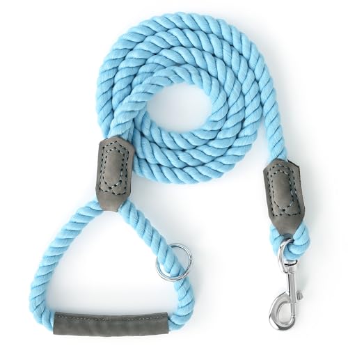 Dog Leash Braided Cotton Rope w (Sky Blue / 72 Inch-1/2")