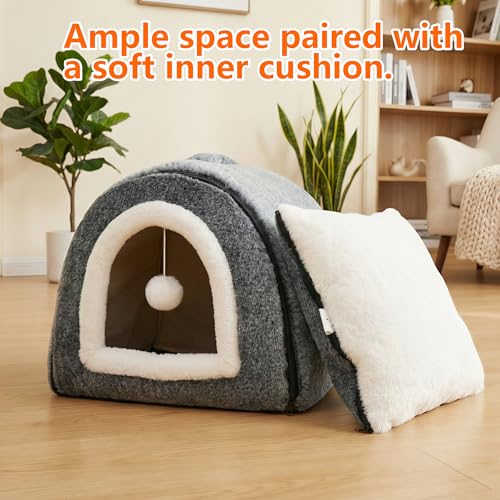 Cat Bed for Indoor Cats (Dark Grey / L:(17.5"×16.8"×15.8"))