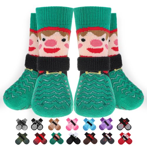 Anti Slip Dog Socks to Prevent Licking Paws for Hot Pavement (Red & Green / Medium)