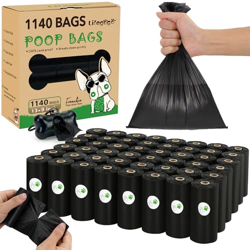 Dog Poop Bags Rolls (Black / 20 Count (Pack of 57))