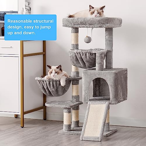 Cat Tree Tower with Large Bed (35.4 inch / Light Gray)