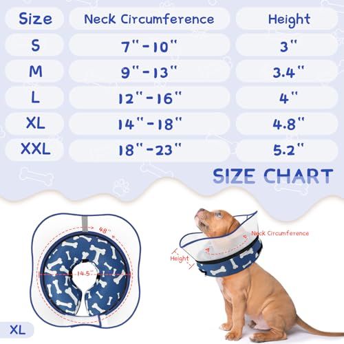 Raised Inflatable Dog Cone Collar to Stop Licking (T Bone Navy / XL(Neck 14"-18"))