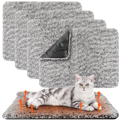 4 Pack Self Warming Cat Mat for Pets (16 x 20 Inch / Gray)