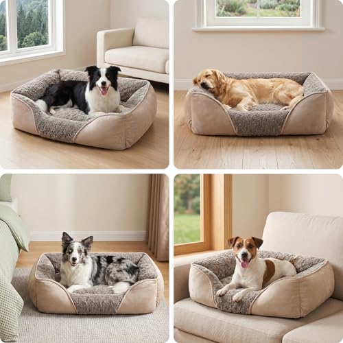 Large Rectangle Orthopedic Dog Bed for Medium Small Dogs (L(30"x 24"x 9") / Beige)