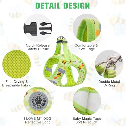 Step in Dog Harness and Leash Set (Medium(Chest Girth 16" - 18") / Bee Pattern)