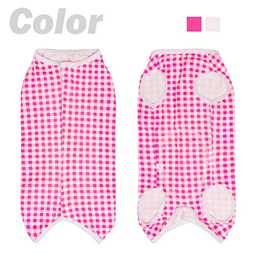 Dog’s Recovery Suit Post Surgery Shirt for Puppy (Small / pink white plaid)