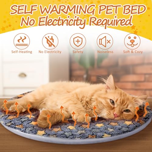 2 Pack Self Heating Cat Pad Self Heating Cat Bed Machine Washable Heat Pet Mat Reversible Body Thermal Warm Round Dog Bed Crate Blanket for Feral and Indoor Cats (16'' / Star)