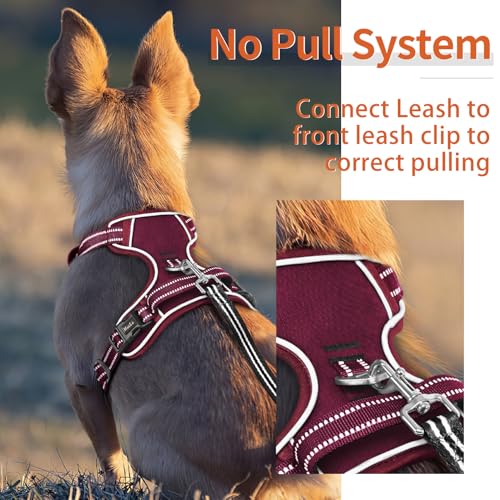 Dog Harness for Large Dogs No Pull Dog Vest Harness for Large Dog with Soft Padded Handle Reflective for Outdoor Training (XL / Burgundy Red)