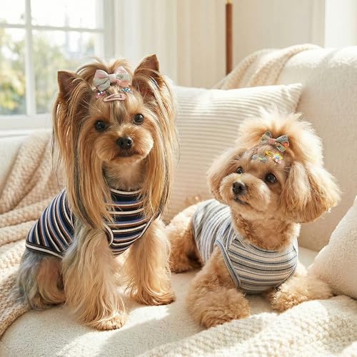2Pack Dog Shirt Cotton Striped T (Navy Blue + Steel Blue / XS(Back: 9.8", Chest: 13.8", 3.3-5.5lbs))