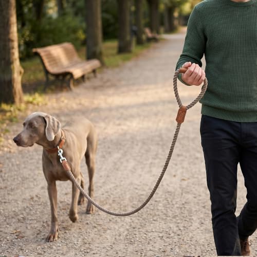 Dog Leash Braided Cotton Rope w (Grayish Camel / 72 Inch-1/2")