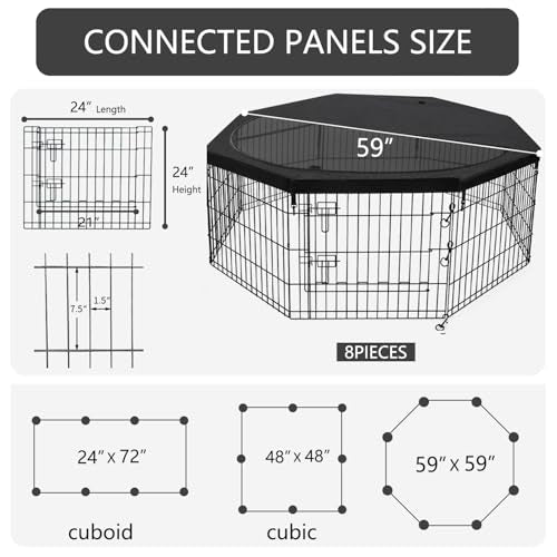 Foldable Metal Dog Exercise Pen (Black / 24''H)