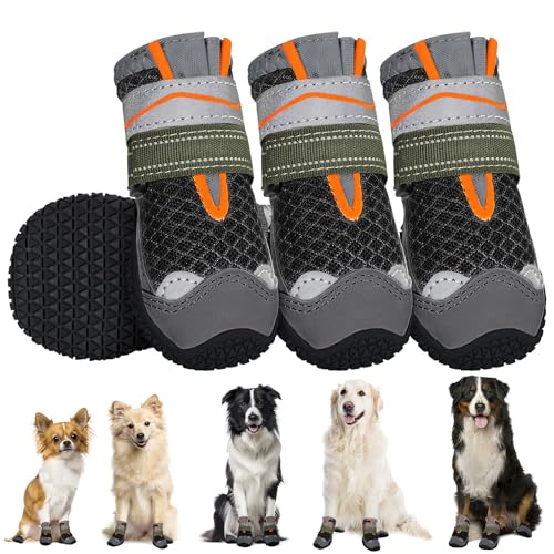 Dog Shoes for Large Small Medium Dogs (Black Orange / #2 (Width 1.8 inch) for 21-30 lbs)