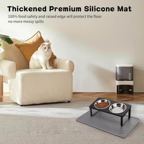 Upgraded Elevated Cat Bowls with Food Mat