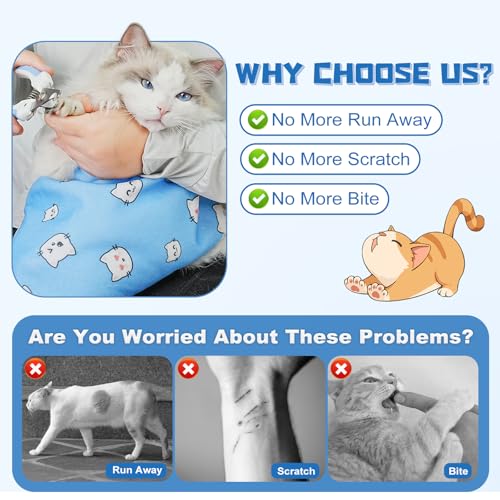 Cat Grooming Wrap for Nail Trimming (L-27.6in ( Weight:＜ 17lbs ) / BlueCat)