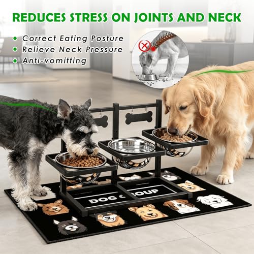 Elevated Dog Bowls for Medium (Three 58oz Dog Bowl & Mat)