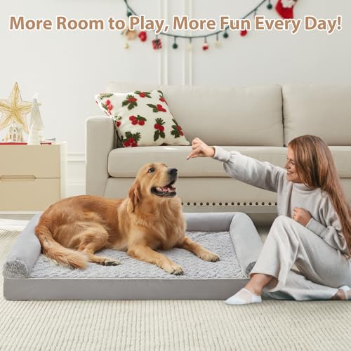 Orthopedic Washable Large Dog Bed for Senior Dog Comfy Sleep (28"l x 23"w x 6.5"th / Light Grey)