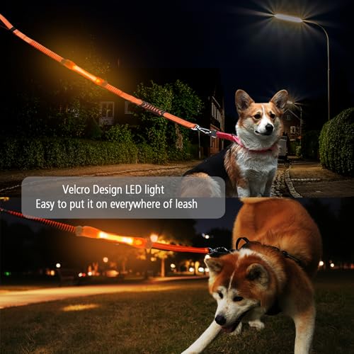 LED Dog Leash with Light Heavy Duty for Large Dogs Night Walking (YellowOrange+Tangerine light)
