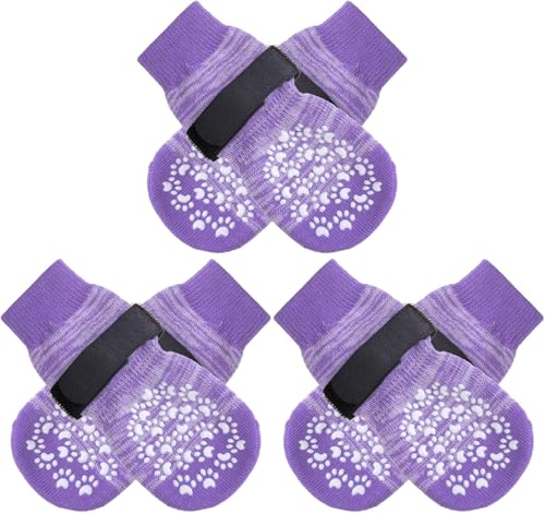 6PCS Anti Slip Dog Socks to Prevent Licking Paws (Large (6 Count) / Purple)