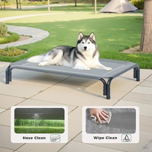 Elevated Dog Bed Raised Outdoor Dog Cot for Medium Dogs (M-35.4"L×25.6"W×7.9"Th / Grey)