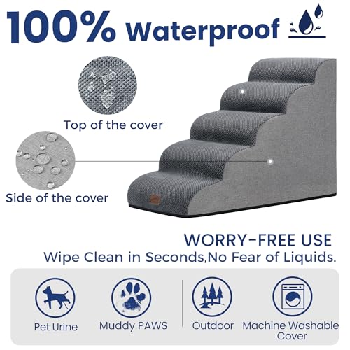 Ramp Dog Stairs for High Beds 24.4" H (Grey / 5-Step-Update (34.5"D x 17.7"W x 24.4"H))