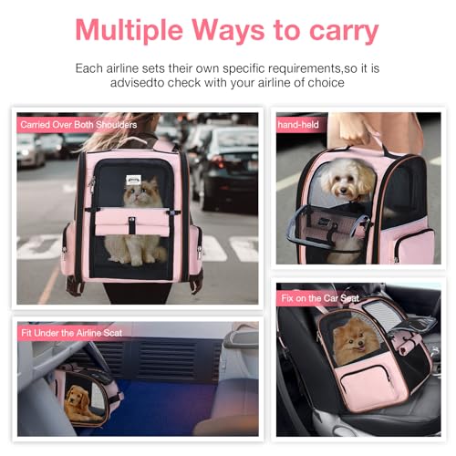 Large Cat Backpack Carrier Expandable Foldable Pet Carrier Backpack for Small Dogs Puppy Medium Cats Fit Up to 18 Lbs for Travel (Pink)