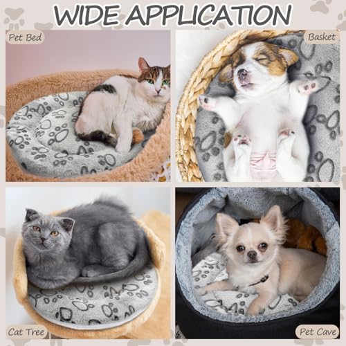 2 Pack Self Heating Cat Pad Self Heating Cat Bed Machine Washable Heat Pet Mat Reversible Body Thermal Warm Round Dog Bed Crate Blanket for Feral and Indoor Cats (16'' / Grey Dog Paw)