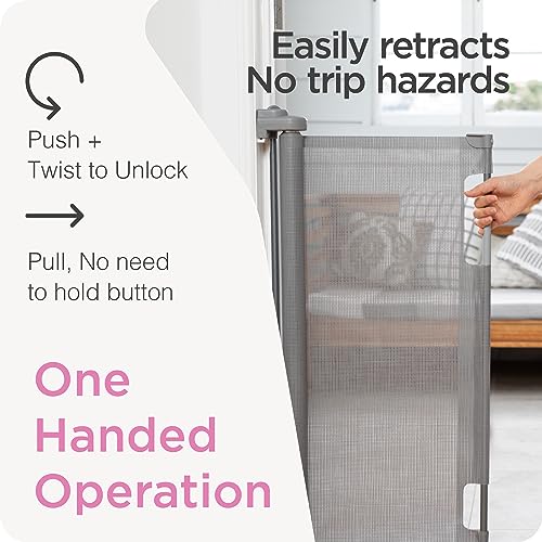 Retractable Baby Gate (Gray / 33" Tall x 55" Wide)