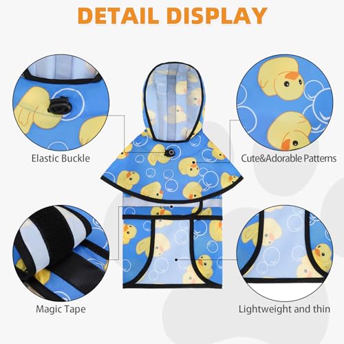 Dog Raincoat Hooded Slicker Poncho with Leash Hole (S:10-15lbs / Yellow Duck)