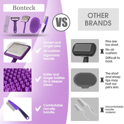 Dog Slicker Brush for Dogs Grooming Kit 5PCS Long Haired Doodles (Purple)