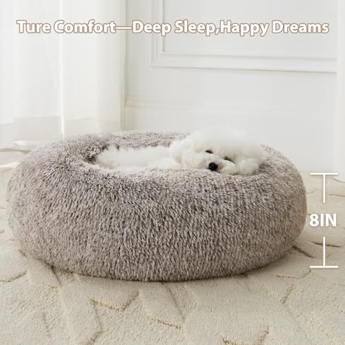 Calming Dog Bed & Cat Bed (24"L x 24"W x 8"Th / Light coffee)