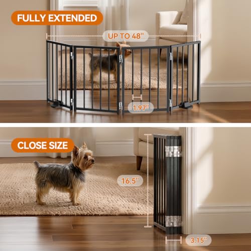 Small Dog Gate Indoor (Black / Up to 48" W, 16.5" H)