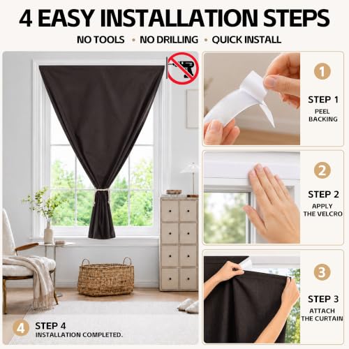 Self Adhesive Blackout Curtains (Dark Coffee / 46"W x 60"H)