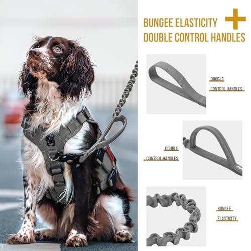 Tactical Bungee Leash with 2 Handles Quick Release (Grey / 85cm-118cm/33.5in-46.5in)