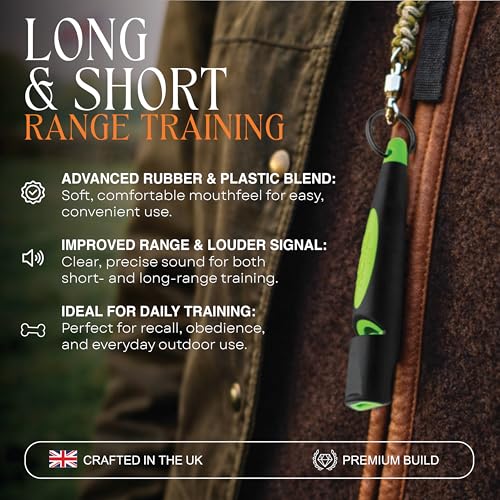 Alpha 211.5 Professional Dog Training Whistle with Enhanced Ergonomic Grip. BPA (Black on Day Glow Green)