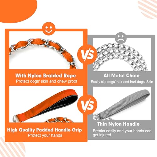 Metal Chain Dog Leash Chew Proof for Dogs (Orange / 6FT 3.0mm (Medium dogs))
