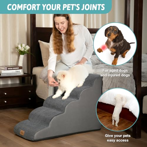 Wide Dog Stair for Small Dog 22.6" H (Charcoal Grey / Wide:17.7"x33"x22.6")