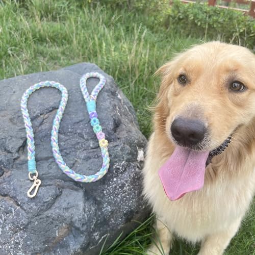 5FT Braided Cotton Rope Leash for Small (Rainbow Color)