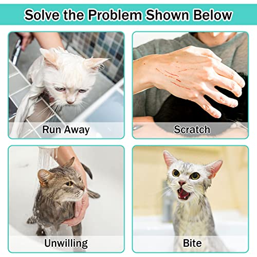 10 PCS Cat Washing Bag for Bath Shower Adjustable Net Grooming Set (Pink+Green)