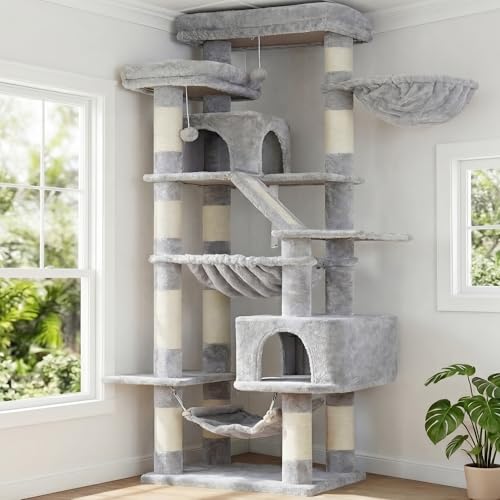 Cat Tree, 71-Inch-Tall Tower for Indoor Cats with 2 Perches HCT034W (Light Gray / 71 inch)