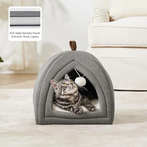 2in1 Cat Beds for Indoor Cats Cave for Kitten with Washable Pillow (M(16x16x16) / Grey)