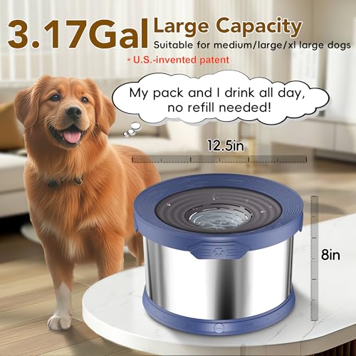 12L Dog Water Bowl No Spill Stainless Steel for Slow Drinking Blue (12L / Blue)