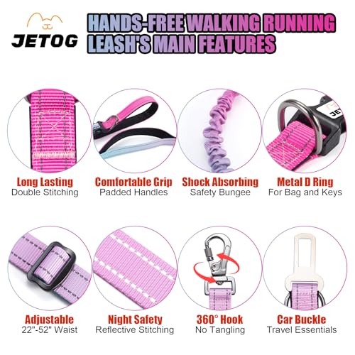 Heavy Duty Hands Free Dog Leash (XL - 3 Handles, 5.4-7.0 FT Length / Gradient Pink)