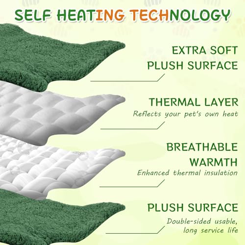 3 Pack Self Warming Pet Bed Leaf Shape Self Heating Cat Dog Mat Washable Thermal Sleeping Pad for Indoor Outdoor Hedgehog (Dark Green / Small-16"x20")