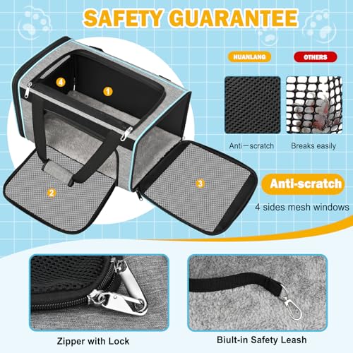 Large Cat Carrier Soft Sided Travel Pet Carrier Airline Approved (Gray)
