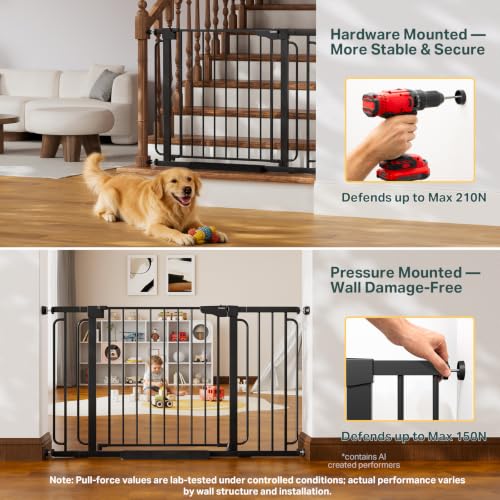 36.6 64 in Extra Wide Baby Gate for Stairs (Black / 36.6-64"W x 30.5"H)