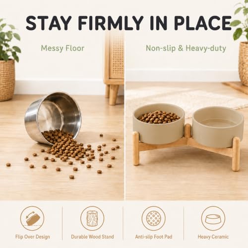 Ceramic Dog Bowls Elevated (Greige)