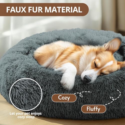 Calming Small Dog & Cat Bed for Indoor Cats (Navy Grey / 20.0"L x 20.0"W x 6.0"Th)