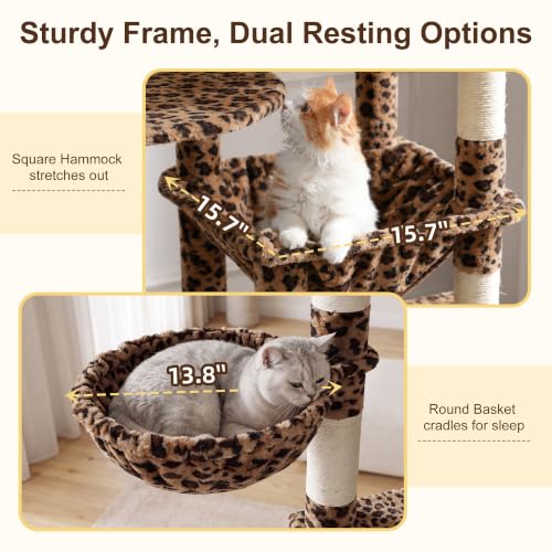 Cat Tree, 76-Inch Tall Heavy Duty Cat Tower for Big Cats HCT039BW (Leopard Print / 76.8 inch)