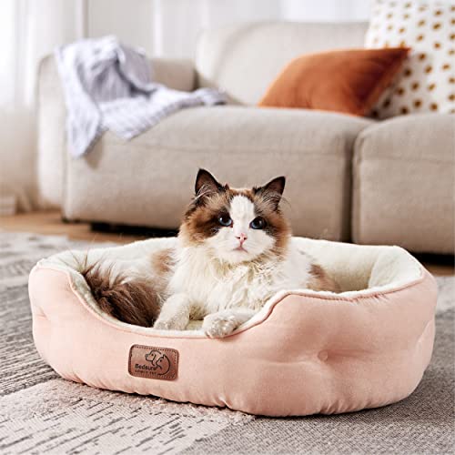 Small Dog Bed Washable (20"L x 19"W x 6"Th / Peach Pink)